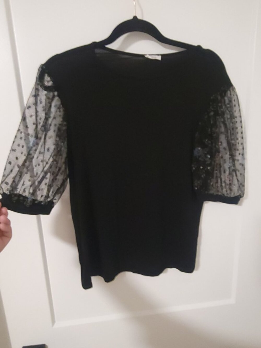 Ripe Black Mixed Media Top - Floral Sheer Puff Sleeves - Rayon Blend - Size M - Picture 2 of 5